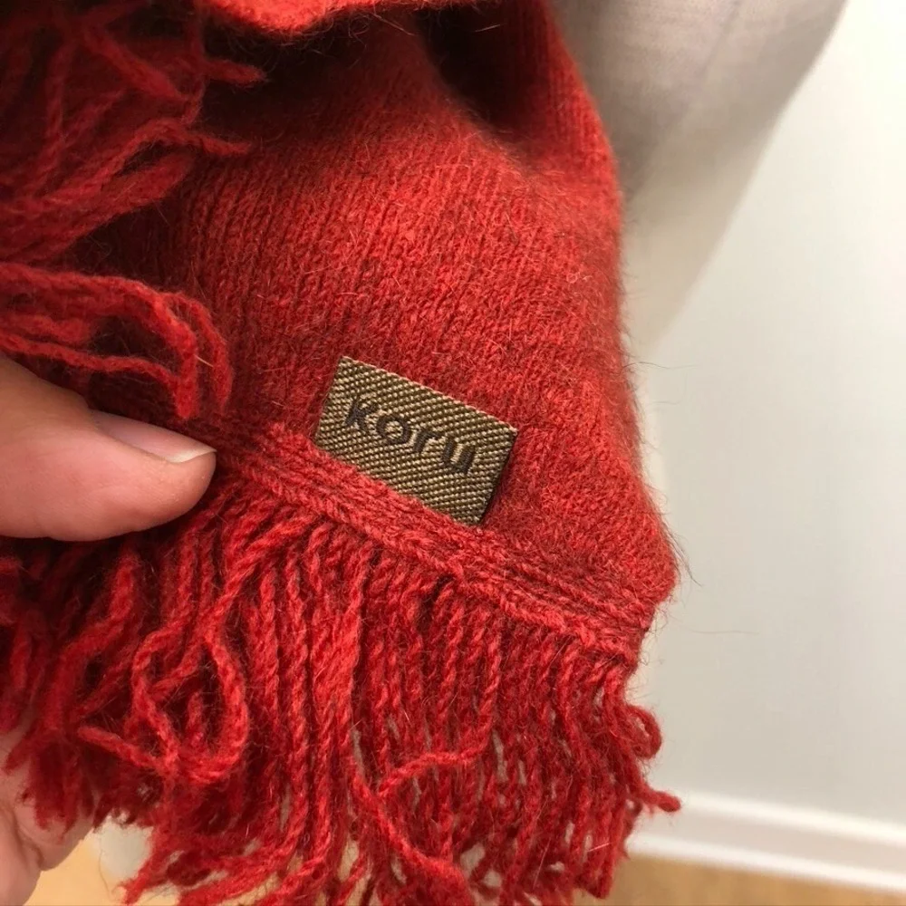 Koru Wool Rectangle Scarf Heathered Red Unisex Fringe Coxy Minimalist 72x8